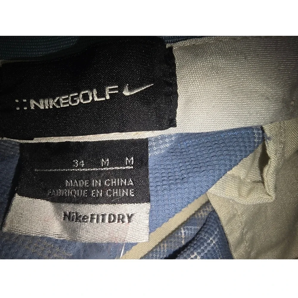 Nike Golf Plaid Shorts Men 34 Blue Beige Flat Front Dri Fit